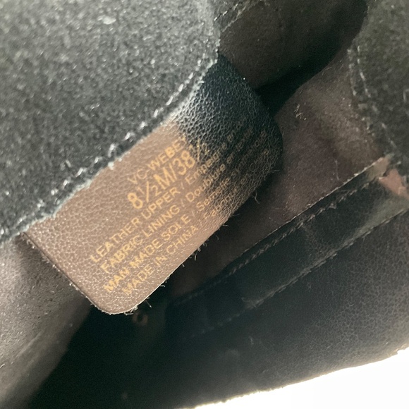 Vince Camuto Webey Black Suede Moto Boots Biker Cowgirl Block Heel Gold Trim 8.5 - Picture 11 of 15